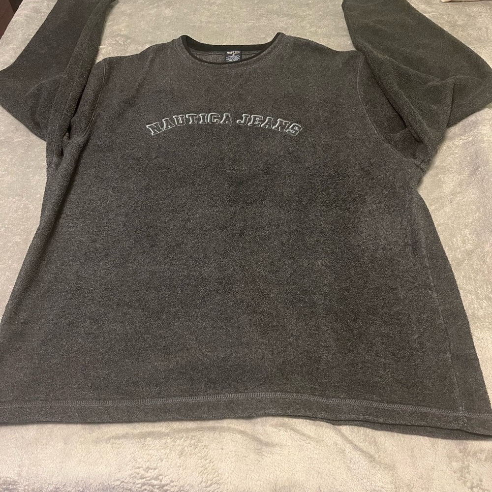 Nautica Jeans Men’s Charcoal Gray Crewneck Sweatshirt – Embroidered Logo - Picture 2 of 4